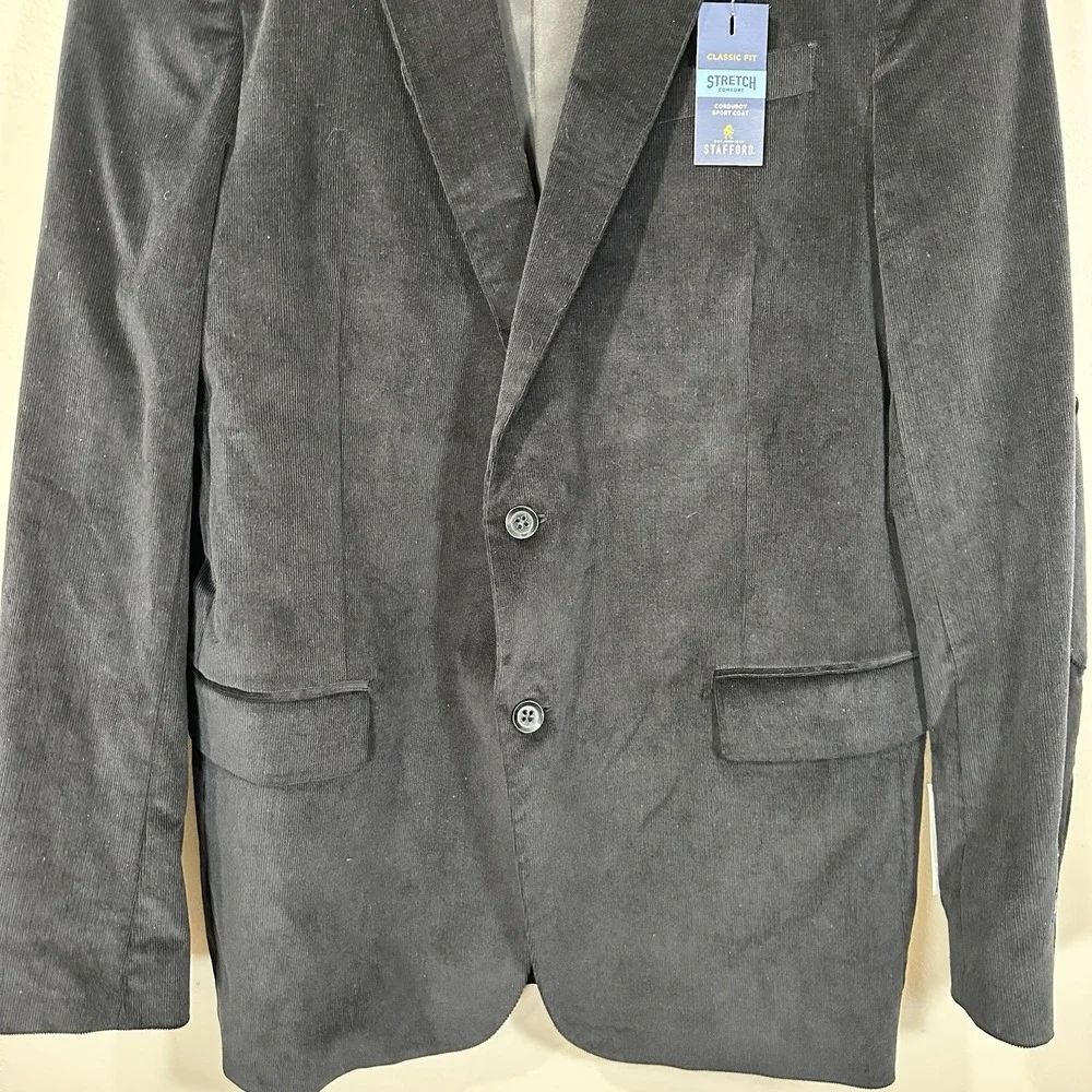 Stafford Mens 48L‎ Classic Fit Black Corduroy Sport Coat Blazer Jacket NEW
